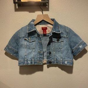 Short sleeve cropped jean jacket